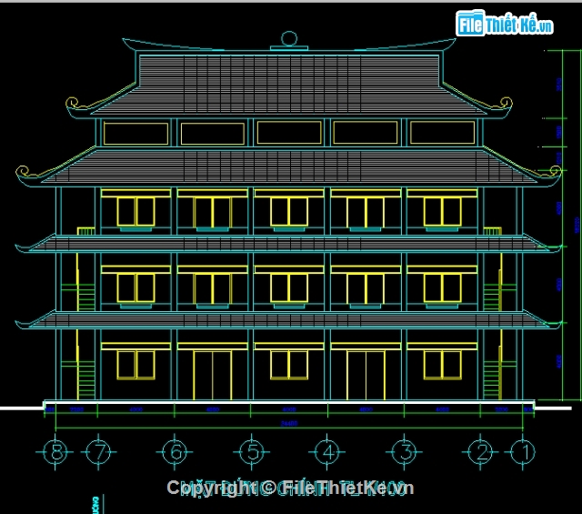 File thiết kế,chi tiết đình chùa,thiết kế chùa 3 tầng,kiến trúc và kết cấu chùa 3 tầng