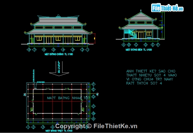 File thiết kế,chi tiết đình chùa,thiết kế chùa 3 tầng,kiến trúc và kết cấu chùa 3 tầng