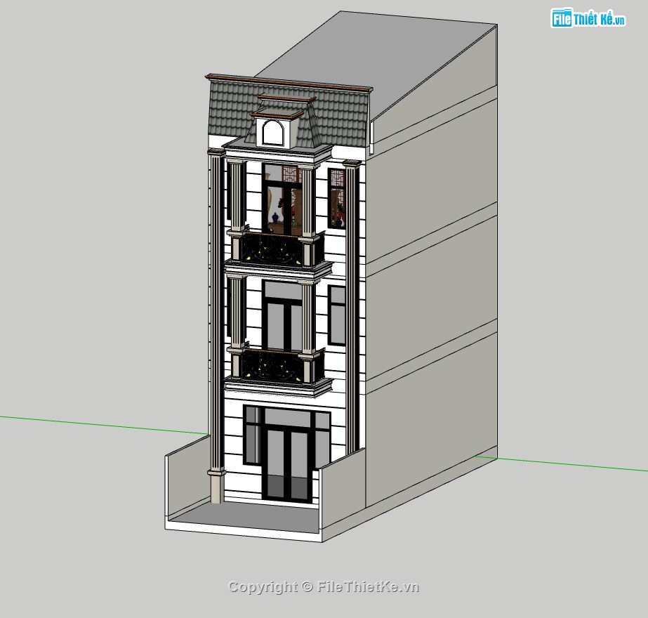 nhà phố 3 tầng,file su nhà phố 3 tầng,thiết kế nhà phố 3 tầng,mẫu sketchup nhà phố 2 tầng