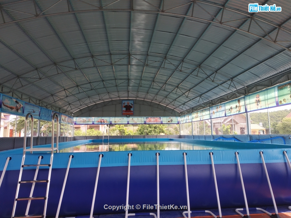 Nhà bể bơi 11x21m,thiết kế nhà bể bơi khung bạt,nhà bể bơi mái tre,mẫu nhà bể bơi