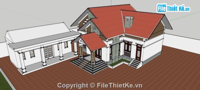 Model sketchup nhà 1 tầng,Mẫu nhà vườn 1 tầng,Bản vẽ thi công nhà 1 tầng,nhà cấp 4 1 tầng,bản vẽ nhà 1 tầng