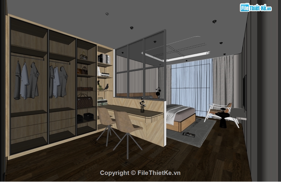 file sketchup phòng ngủ,phòng ngủ hiện đại file sketchup,thiết kế nội thất phòng ngủ