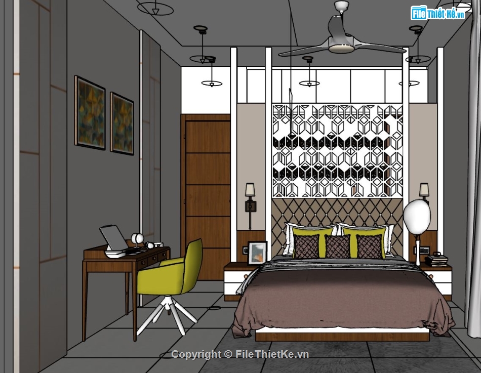 3d phòng ngủ,thiết kế phòng ngủ,phối cảnh phòng ngủ,model sketchup phòng ngủ