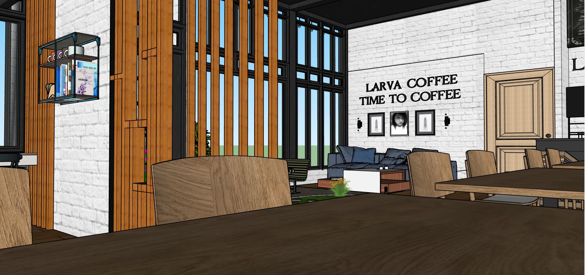 sketchup thiết kế quán cafe,sketchup coffee,mẫu quán cà phê sketchup,model quán coffee