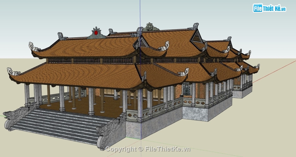 phối cảnh ngôi chùa,model sketchup phối cảnh chùa,dựng 3d phối cảnh chùa