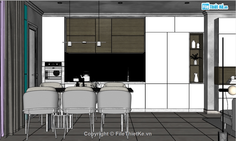 phòng khách bếp,file sketchup phòng khách,Model 3d phòng khách,Model sketchup phòng khách,20 mẫu phòng khách,phòng bếp