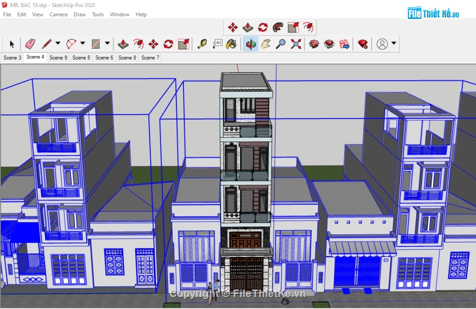 nhà phố 4 tầng sketchup,File su nhà phố 4 tầng,Model su nhà phố 4 tầng,Model nhà phố 4 tầng