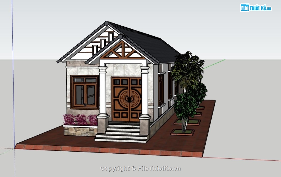 mẫu nhà 1 tầng,model sketchup nhà phố 1 tầng,file su nhà phố 1 tầng