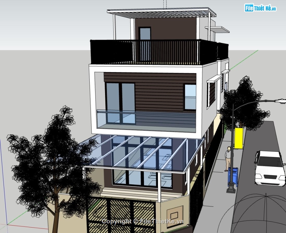 nhà phố sketchup,nhà phố 2 tầng 1 tum,phối cảnh nhà phố 2 tầng,nhà phố 3 tầng