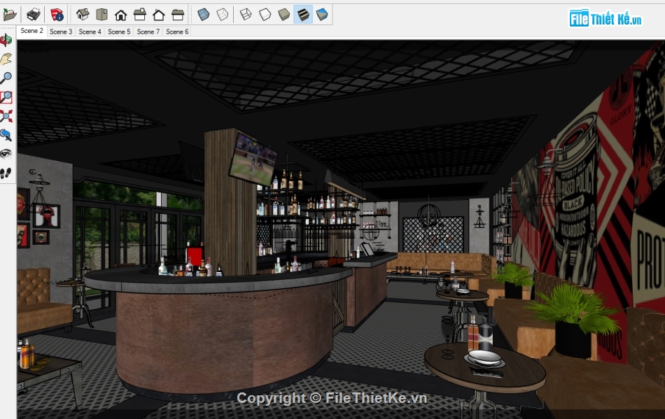 sketchup nội thất,Model quán bar,cad nội thất quán bar,nội thất quán cafe,Model sketchup quán Cafe