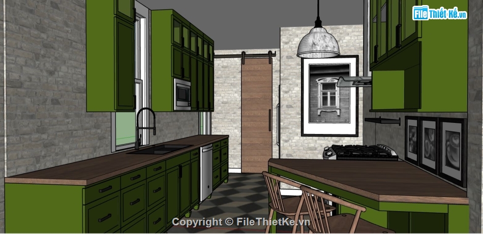 Model su phòng bếp,phòng bếp hiện đại,sketchup phòng bếp