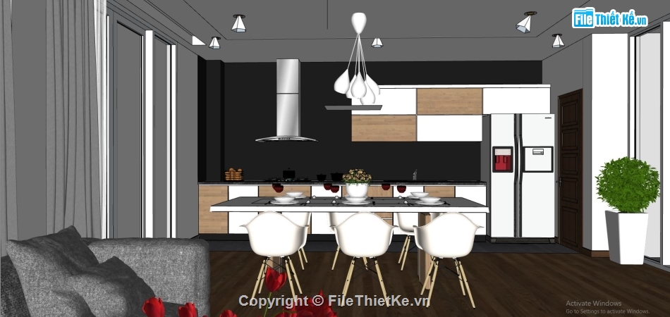 nội thất phòng bếp su,sketchup nội thất phòng ăn,model su phòng bếp,phòng bếp hiện đại