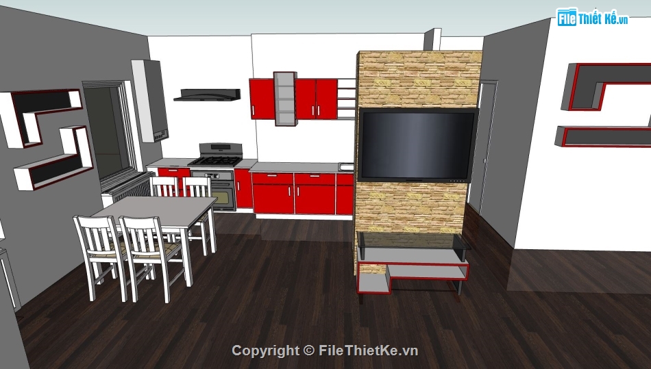 phòng bếp file su,model sketchup phòng bếp,phối cảnh nhà bếp,mẫu nhà bếp