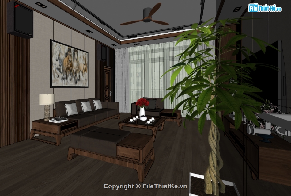 Phòng khách hiện đại file sketchup,thiết kế 3D phòng khách,sketchup phòng khách hiện đại,nội thất phong khách file su