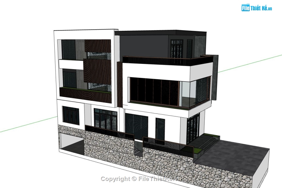nhà phố 3 tầng,model sketchup nhà phố 3 tầng,phối cảnh nhà phố,mẫu nhà phố hiện đại
