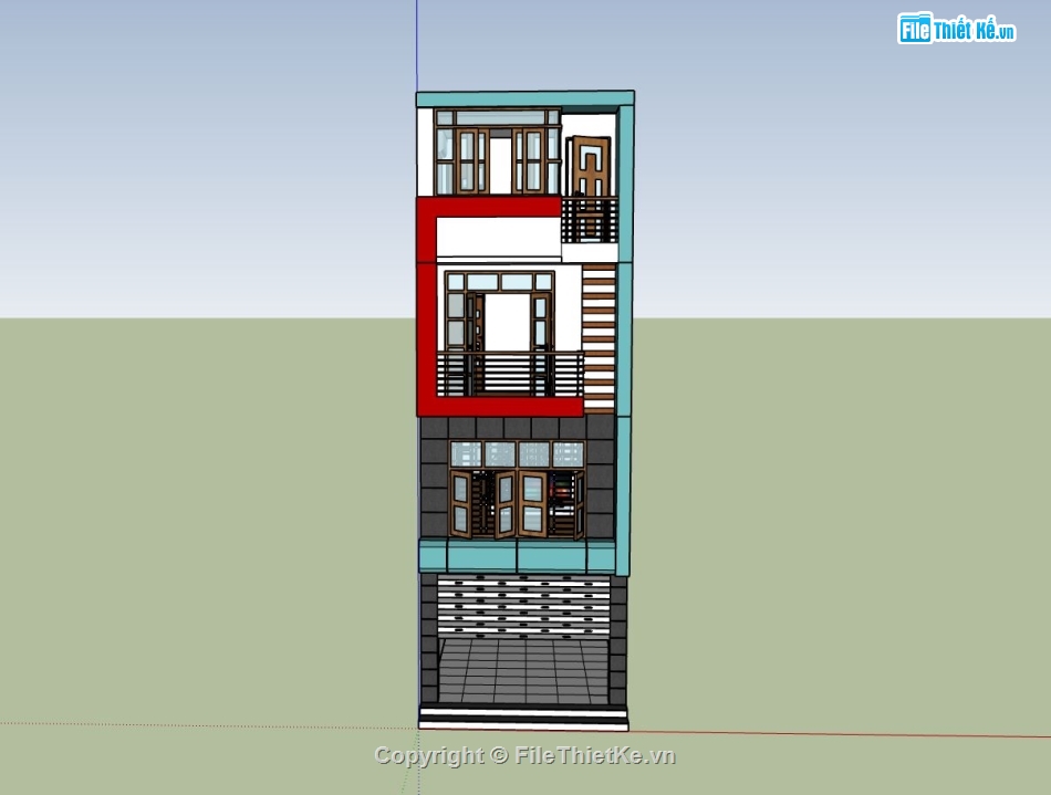 nhà phố 4 tầng,model su nhà phố,nhà phố 4 tầng sketchup,nhà phố hiện đại