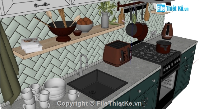 Sketchup tủ bếp,Sketchup bếp,Model Sketchup Tủ bếp,Sketchup nhà bếp,nhà bếp,Sketchup Tủ bếp Scandinavian