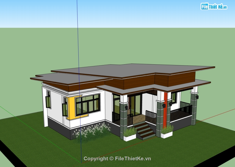 nhà 1 tầng,file 3d nhà 1 tầng,sketchup nhà 1 tầng,model 3d nhà 1 tầng,sketchup nhà ở 1 tầng