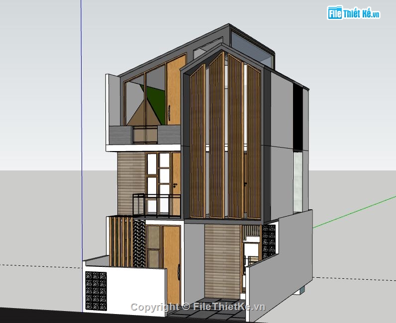 Nhà phố 3 tầng,model su nhà phố 3 tầng,file su nhà phố 3 tầng,sketchup nhà phố 3 tầng