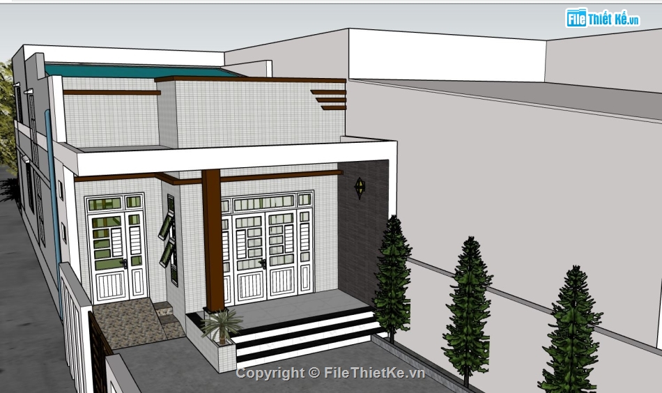 sketchup nhà 1 tầng,model su nhà 1 tầng,thiết kế nhà 1 tầng