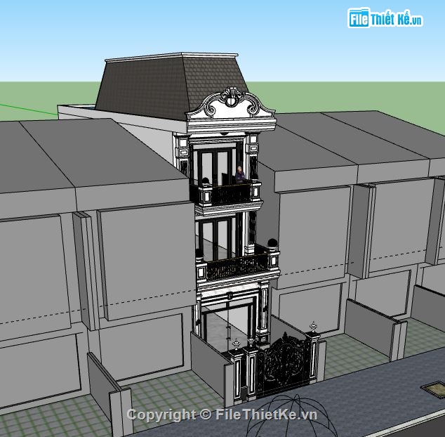 Nhà phố 3 tầng,model su nhà phố 3 tầng,model sketchup nhà phố 3 tầng,nhà phố 3 tầng file su