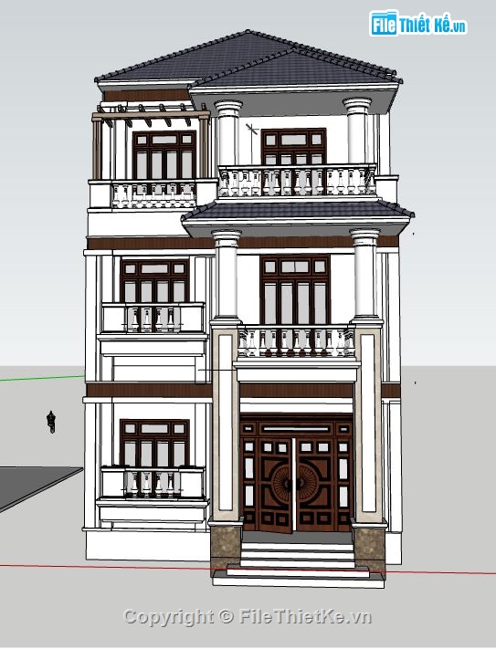 Thiết kế nhà phố,nhà phố 3 tầng,model sketchup nhà phố 3 tầng