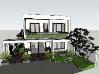 3d sketchup nhà phố 2 tầng kích thước 9x15m