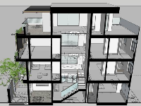 Bài tập dựng hình Sketchup trong bài Kiến Trúc nhà phố 4 tầng
