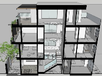 nhà 4 tầng,Sketchup nhà,nhà phố 4 tầng  Sketchup,Sketchup nhà phố