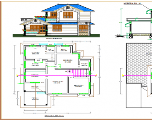 Bản cad kiến trúc nhà gỗ,thiết kế mặt bằng và phần cao