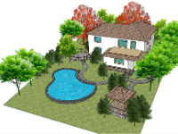 Bản vẽ 3D su thiết kế mẫu nhà cấp 4 sân vườn