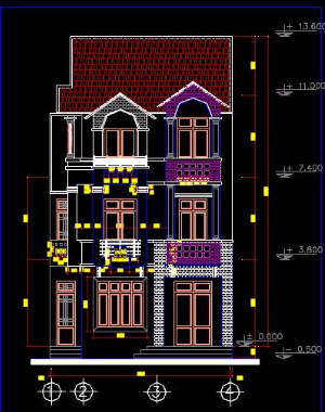 Bản vẽ autocad biệt thự 3 tầng 8x16m