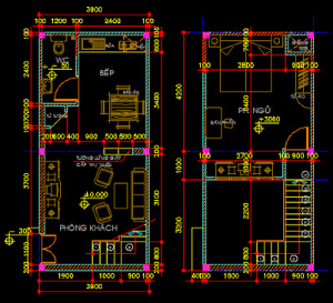 Bản vẽ autocad kiến trúc nhà nhỏ 4x8m