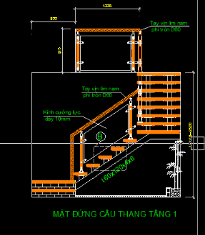 Bản vẽ autocad lan can kính – Lan can cầu thang