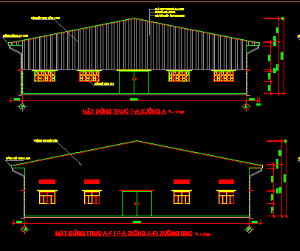 Bản vẽ autocad mặt đứng,mặt cắt nhà xưởng