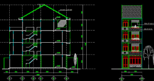 Bản vẽ autocad mẫu nhà phố rộng 4 x 11m