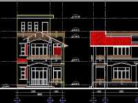 Bản vẽ autocad Nhà phố (2 tầng - 6.9 x 20) đầy đủ kiến trúc