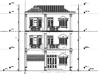 Bản vẽ autocad Nhà phố 3 tầng mái thái 9.5x16m căn góc hai mặt tiền 