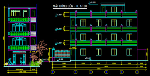 Bản vẽ autocad,Bản vẽ nhà phố,nhà phố 4 tầng,thiết kế nhà phố