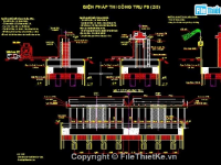 Biện pháp thi công,Bản vẽ thi công,thi công mố cầu,Bản vẽ trình tự kĩ thuật thi công trụ cầu,vòng vây cọc ván thép,hố móng đào trần