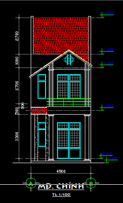 Bản vẽ biệt thự 2 tầng kích thước 12m x 4,5m, đầy đủ kiến trúc, điện nước