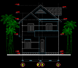 Bản vẽ biệt thự 2 tầng kích thước 7,8m x 14,7m