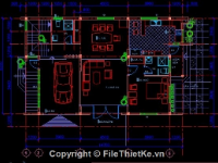 Bản vẽ biệt thự 3 tầng kích thước 9m x 14.7m đầy đủ kiến trúc và kết cấu.