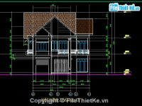 Bản vẽ cad Biệt thự mái thái kt 8 x 21 (lầu - 2 tầng) đầy đủ kiến trúc