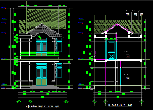 Bản vẽ cad Biệt thự, nhà phố 2 tầng cho các bạn tham khảo