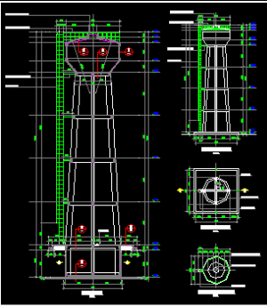 Bản vẽ cad Đài nước đầy đủ chức năng sử dụng mặt bằng, mặt cắt, mặt đứng