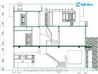 Bản vẽ cad kiến trúc nhà 2 tầng 1 tum có mái kích thước 7x12m