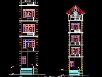 Bản vẽ cad Kiến trúc nhà 5 tầng kích thước 4x18m