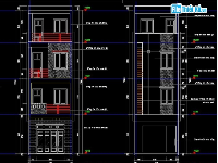 Bản vẽ cad kiến trúc nhà dân kích thước 4mx14.7m