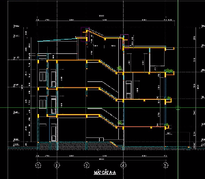 Bản vẽ cad  kiến trúc nhà lệch tầng 5,6x20m